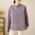 Buddha Stones Women's Stand Collar Simple Design Long Sleeve Thermal Cotton Jacket With Pocket