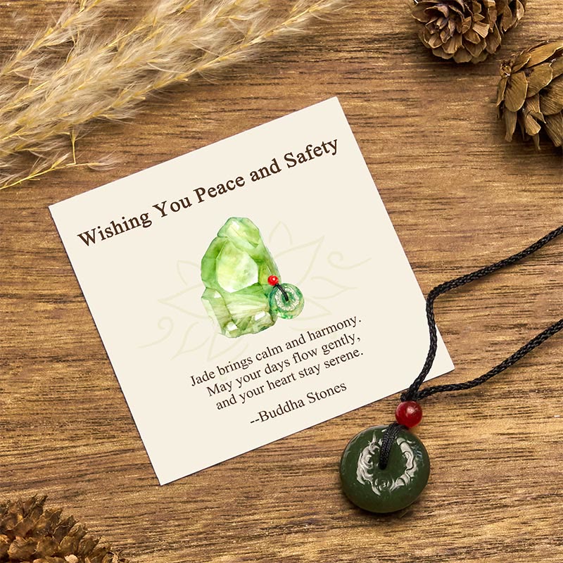 Buddha Stones Wishing You Peace and Safety Peace Buckle Jade Necklace Includes Gift Message Card