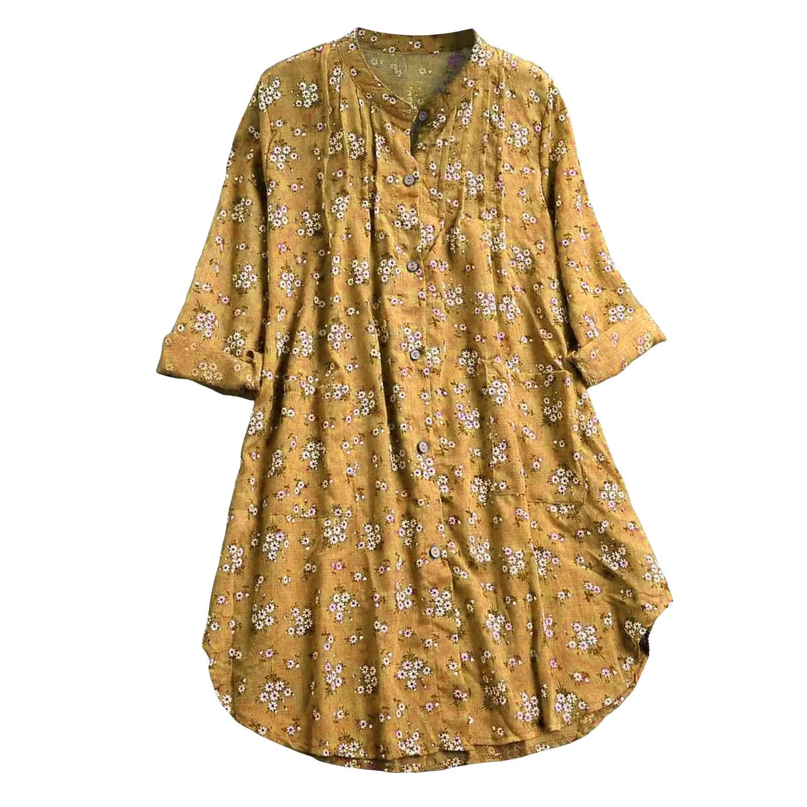 Buddha Stones Florals Buttons Long Sleeve Cotton Women's Shirt