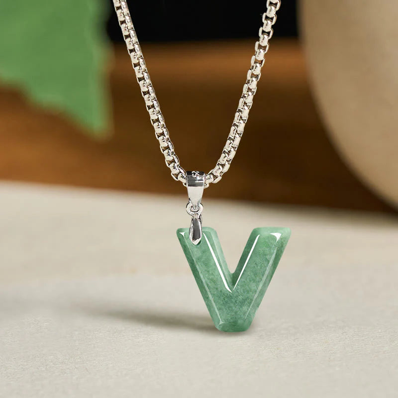 Buddha Stones May You Find Your Own Meaning Natural A-Z Letter Jade Titanium Steel Chain Necklace Includes Gift Message Card