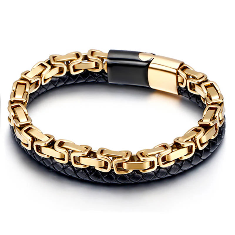 Buddha Stones Link Chain Double Wrap Braided Leather Balance Bracelet
