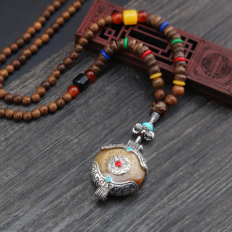 Buddha Stones Tibetan Wenge Wood Bodhi Seed Agate Elephant Protection Necklace Pendant (Extra 40% Off | USE CODE: FS40)