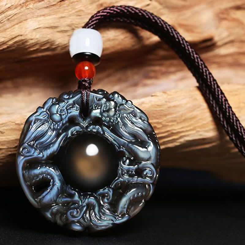 Buddha Stones Natural Gold Sheen Obsidian Rainbow Obsidian Dragon Strength Necklace Pendant (Extra 35% Off | USE CODE: FS35)