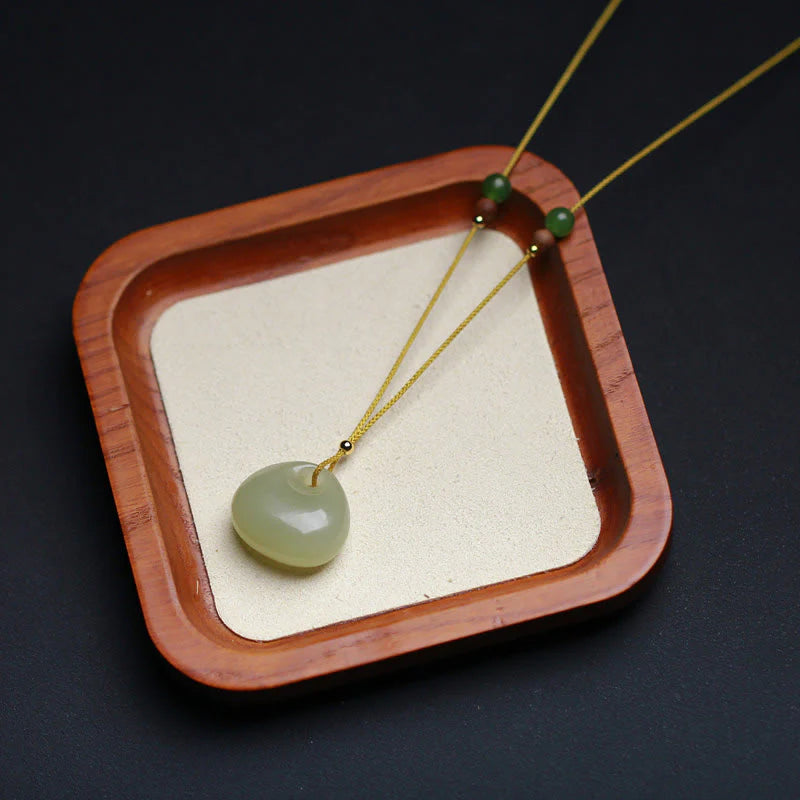 Buddha Stones Natural Hetian Jade Small Bag Pattern Prosperity String Necklace Pendant