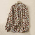 Buddha Stones Fall Floral Print Buttons Down Design Women's Cotton Long Sleeve Shirt