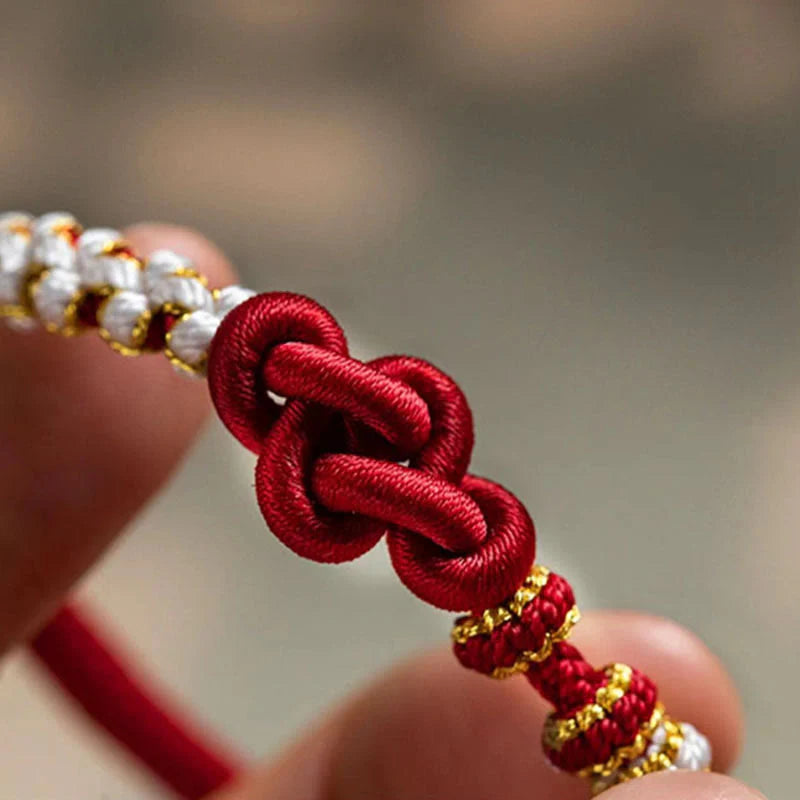 Buddha Stones Handmade True Love Knot Peach Blossom Charm Luck Rope Bracelet