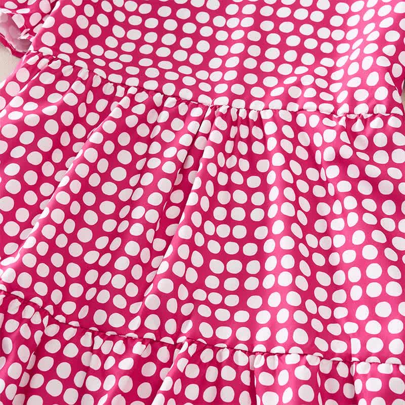 Buddha Stones Summer Elegant Polka Dot A Line Ruffle Hem Short Sleeve Knee Length Dress