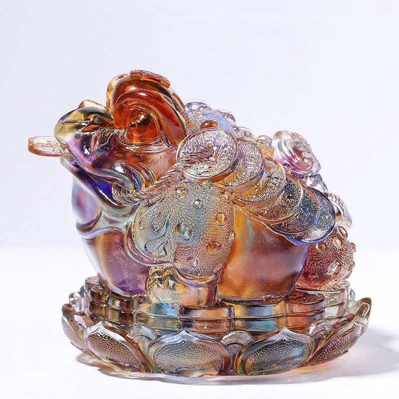 Buddha Stones Feng Shui Frog Coins Handmade Liuli Crystal Art Piece Wealth Home Office Decoration