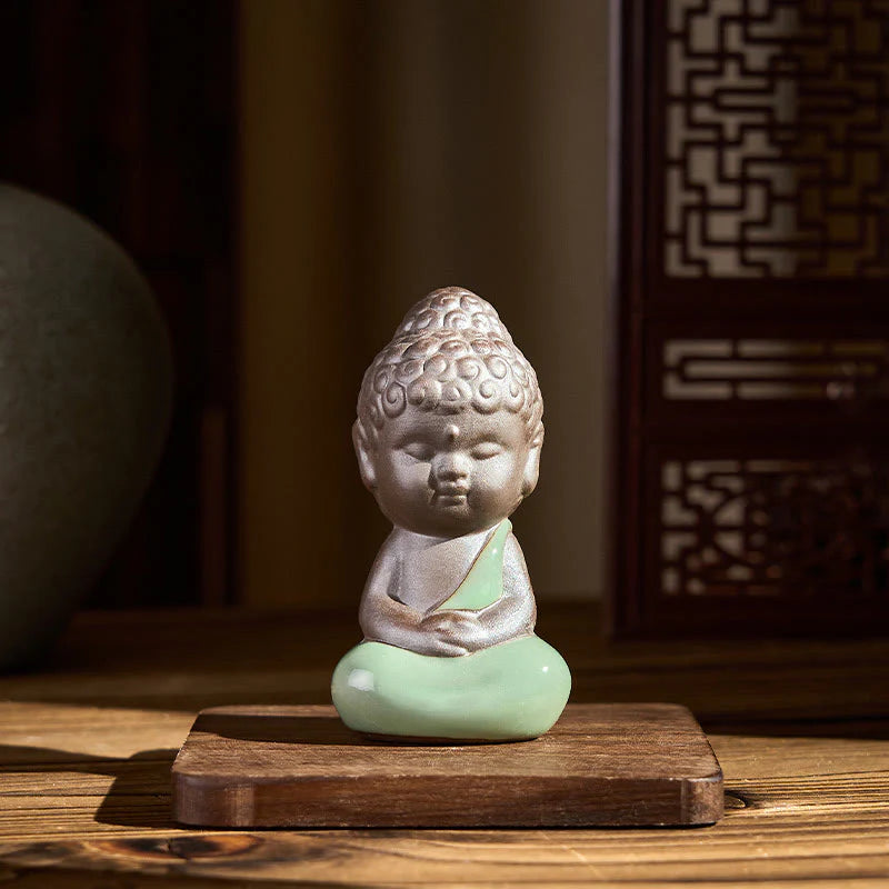Buddha Stones Prayer Meditation Resting Monk Ceramic Statue Serenity Home Decoration
