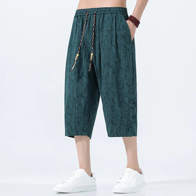 Buddha Stones Summer Drawstring Elastic Waist Men's CapriÂ Tapered Pants