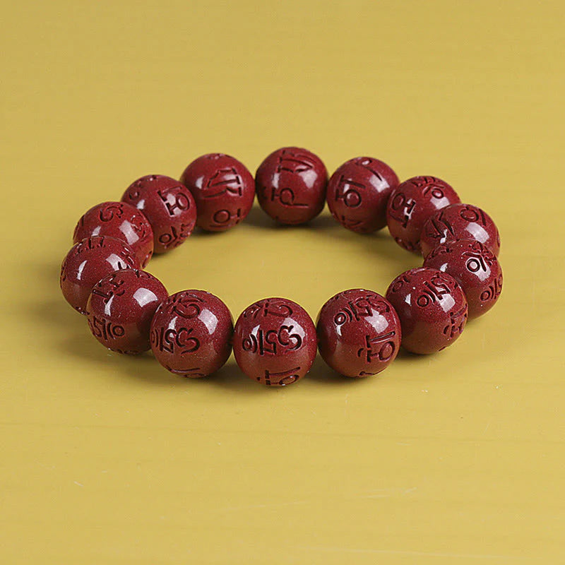 Buddha Stones Natural Double PiXiu Cinnabar Om Mani Padme Hum Wealth Luck Bead Bracelet