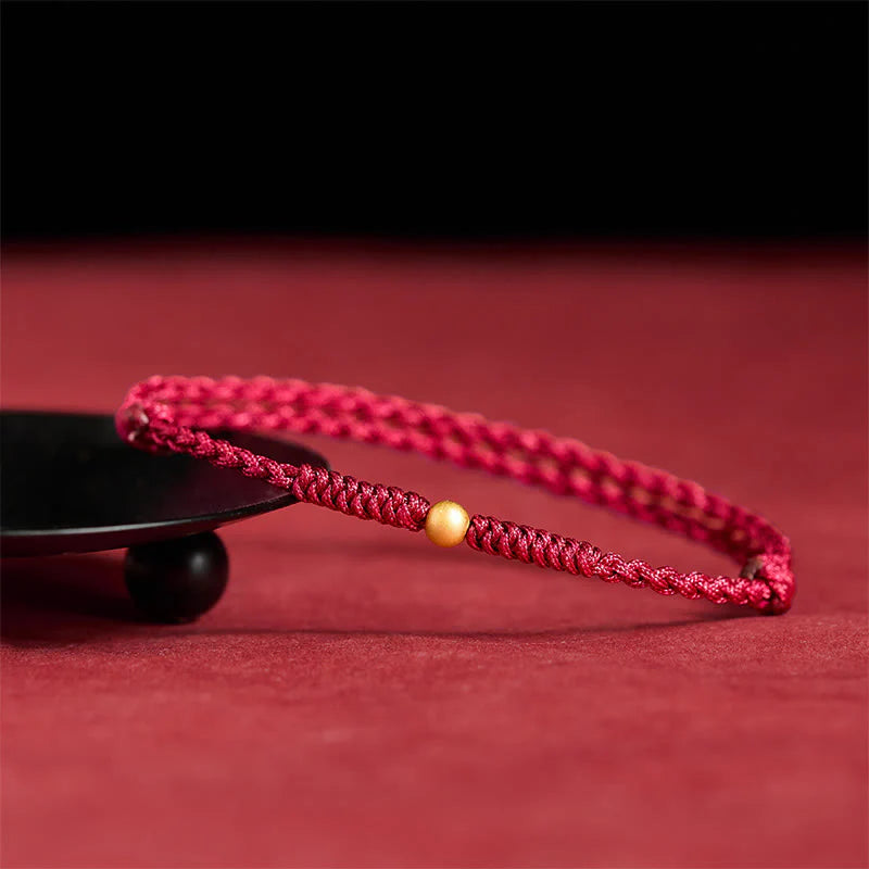 Buddha Stones 925 Sterling Silver Plated Gold Single Bead Strength Braided Red Rope Bracelet Anklet