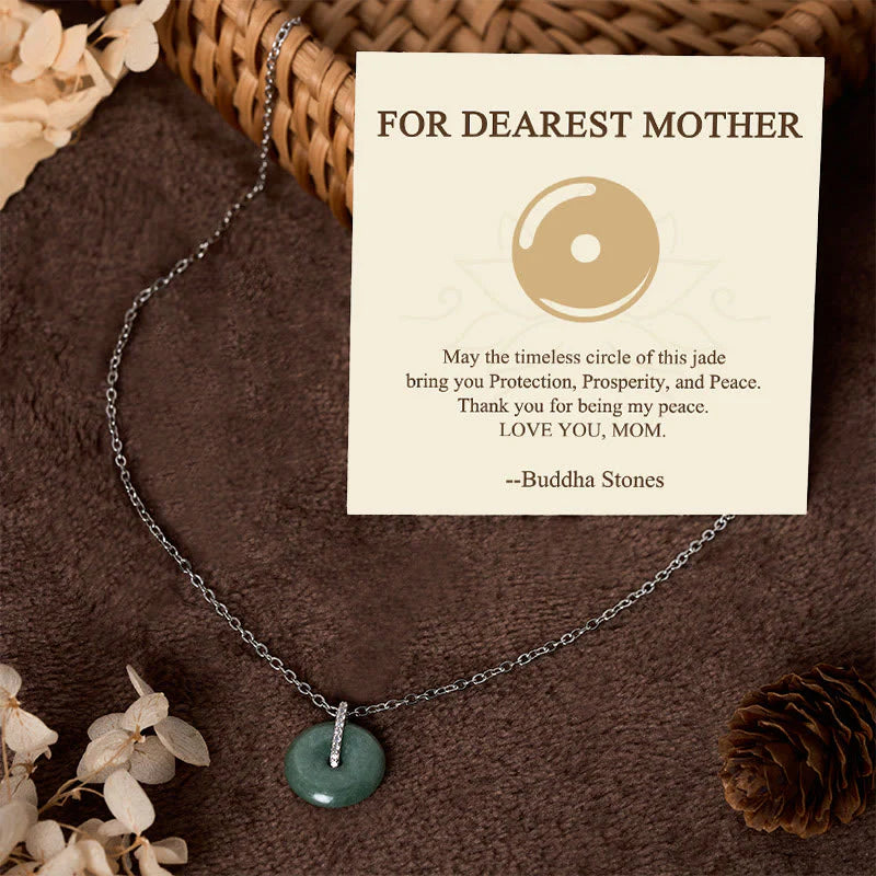 Buddha Stones FOR DEAREST MOTHER Peace Buckle Jade 925 Sterling Silver Luck Necklace Pendants Includes Gift Message Card
