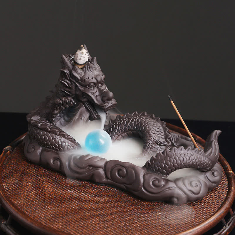Buddha Stones Dragon Playing Ball Flower Protection Incense Burner Decoration