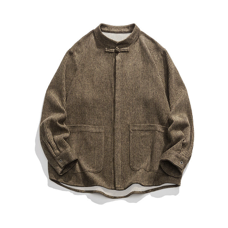 Buddha Stones Solid Color Frog-Button Long Sleeve Men's Cotton Corduroy Jacket With Pockets