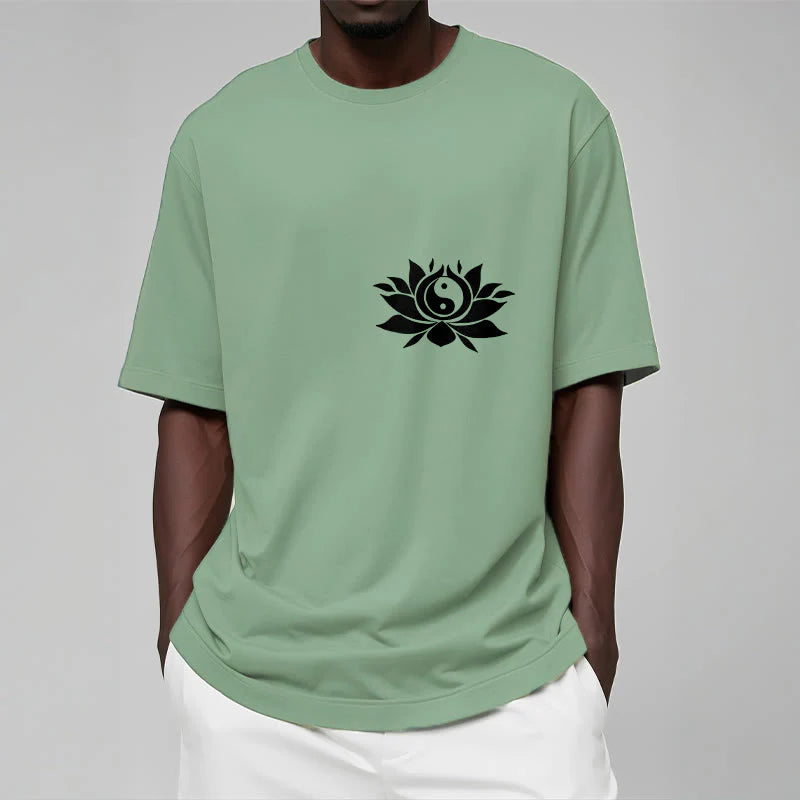 Buddha Stones Yin Yang Lotus Flower Design Tee T-shirt