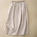Buddha Stones Vintage Casual Plain Side Slit Elastic Waist Cotton Linen Women's Skirt With Pockets