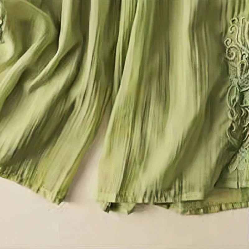 Buddha Stones Retro Casual Embroidery Design Drawstring Cotton Linen Women's Wide Leg Pants With Pockets