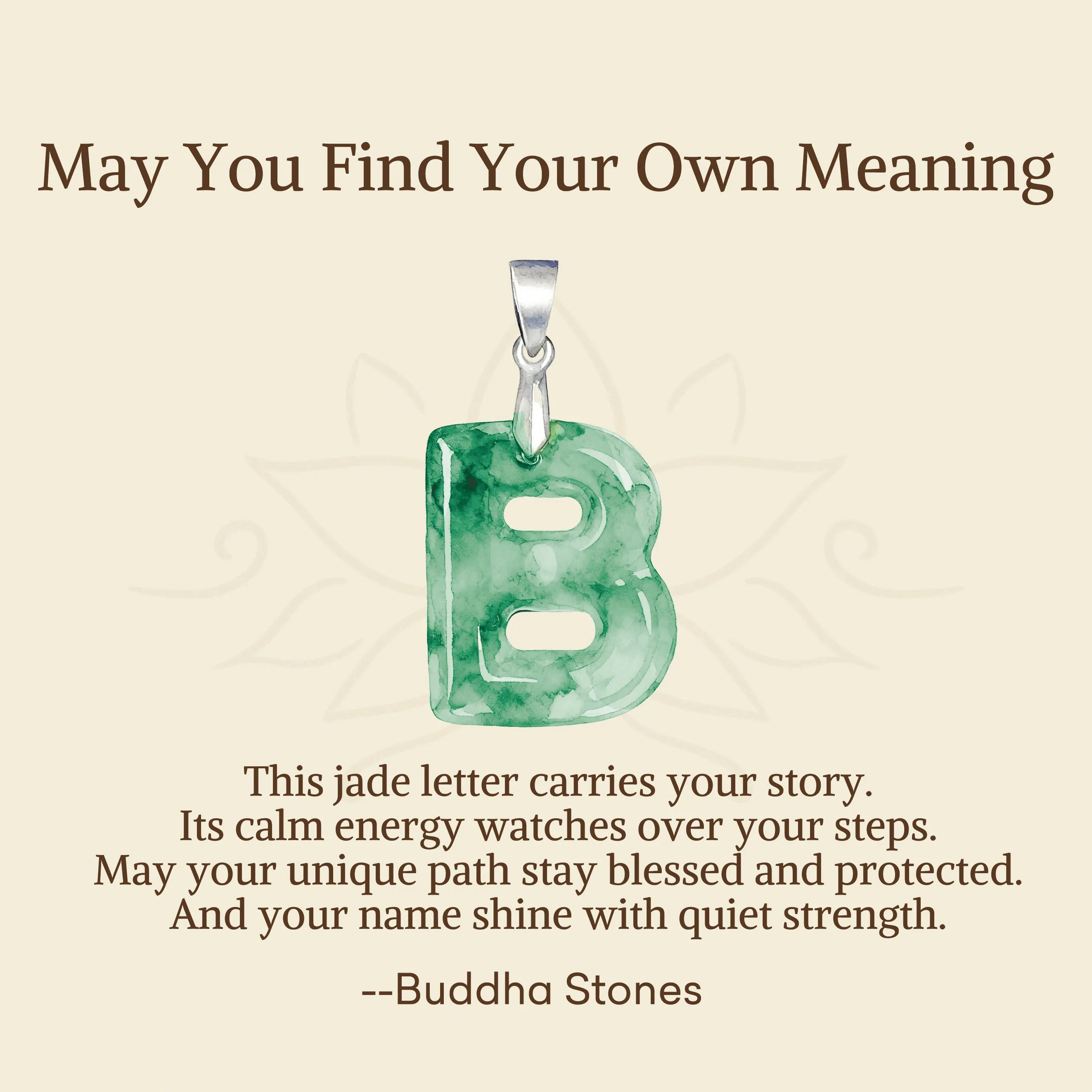 Buddha Stones May You Find Your Own Meaning Natural A-Z Letter Jade 925 Sterling Silver Chain Necklace Includes Gift Message Card