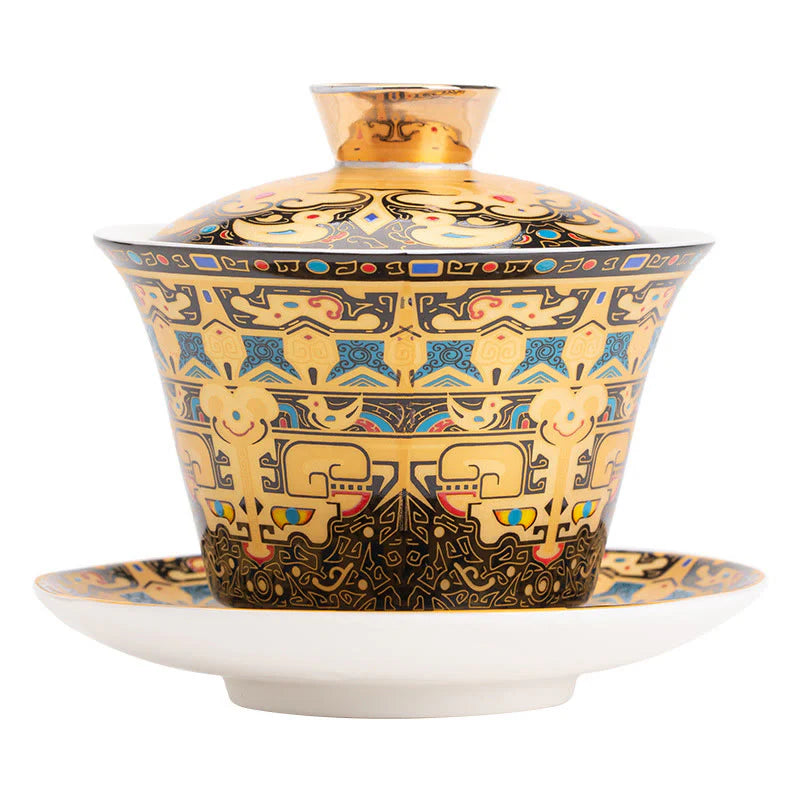 Buddha Stones Thangka Dragon Buddhas Dunhuang Ceramic Gaiwan Sancai Kung Fu Tea Cup And Saucer With Lid Gift Box 180ml