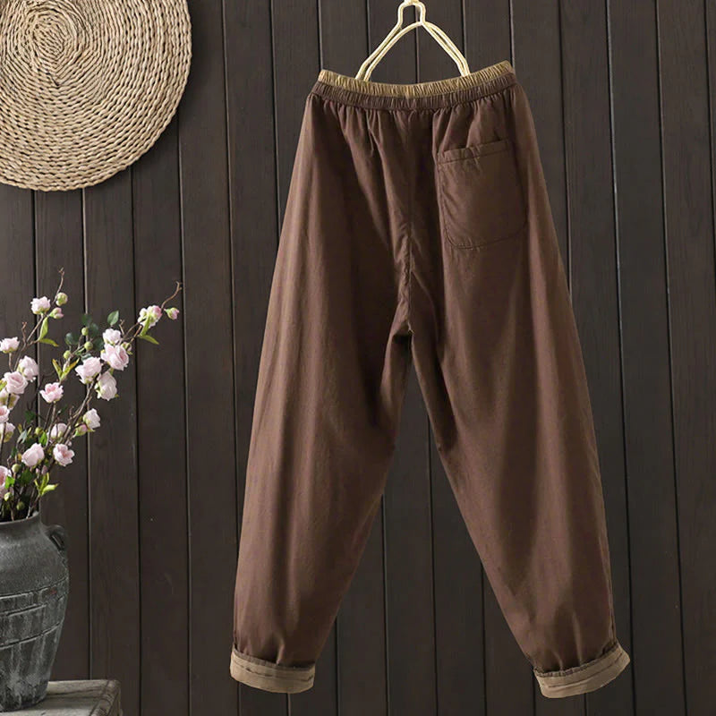 Buddha Stones Plain Cotton Women's Harem Thermal Pants With Pockets