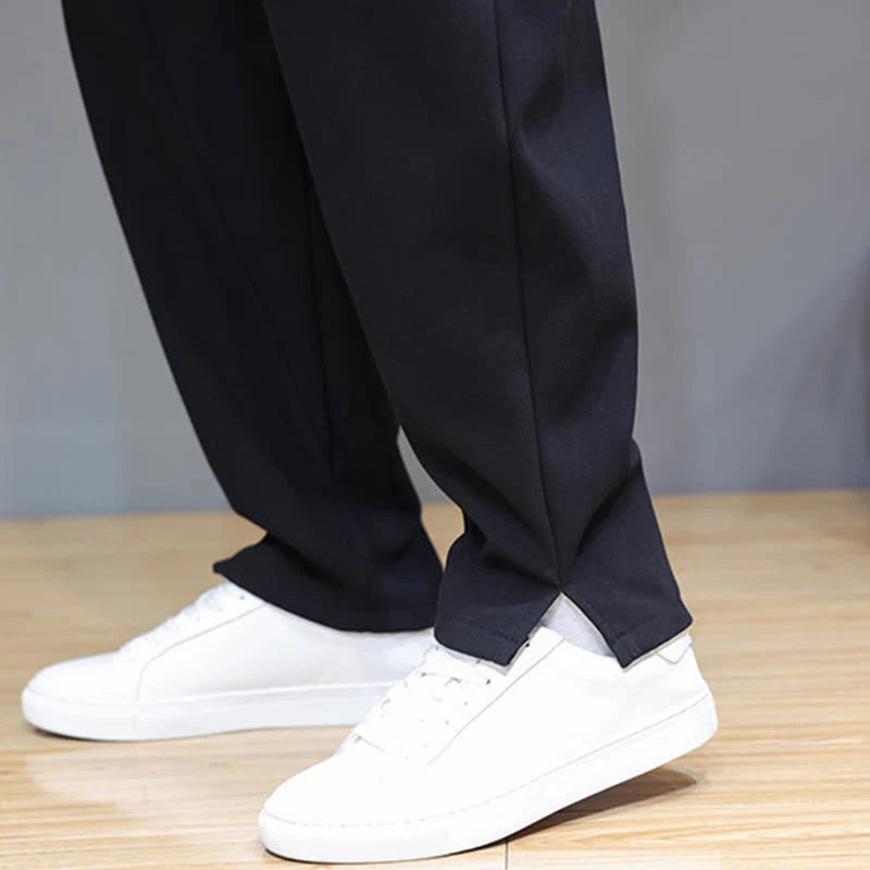 Buddha Stones Winter Solid Color Fleece-lined Men's Cotton Linen Pants With Pockets