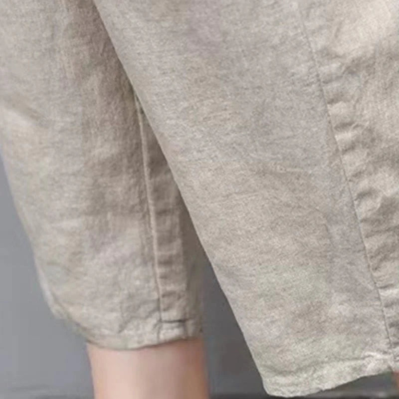 Buddha Stones Vintage Embroidery Elastic Waist Capri Harem Pants With Pockets