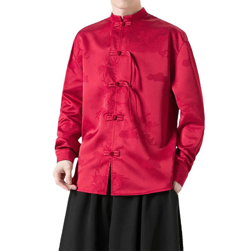 Buddha Stones Plain Frog-Button Design Tang Suit Men's Long Sleeve Jacket