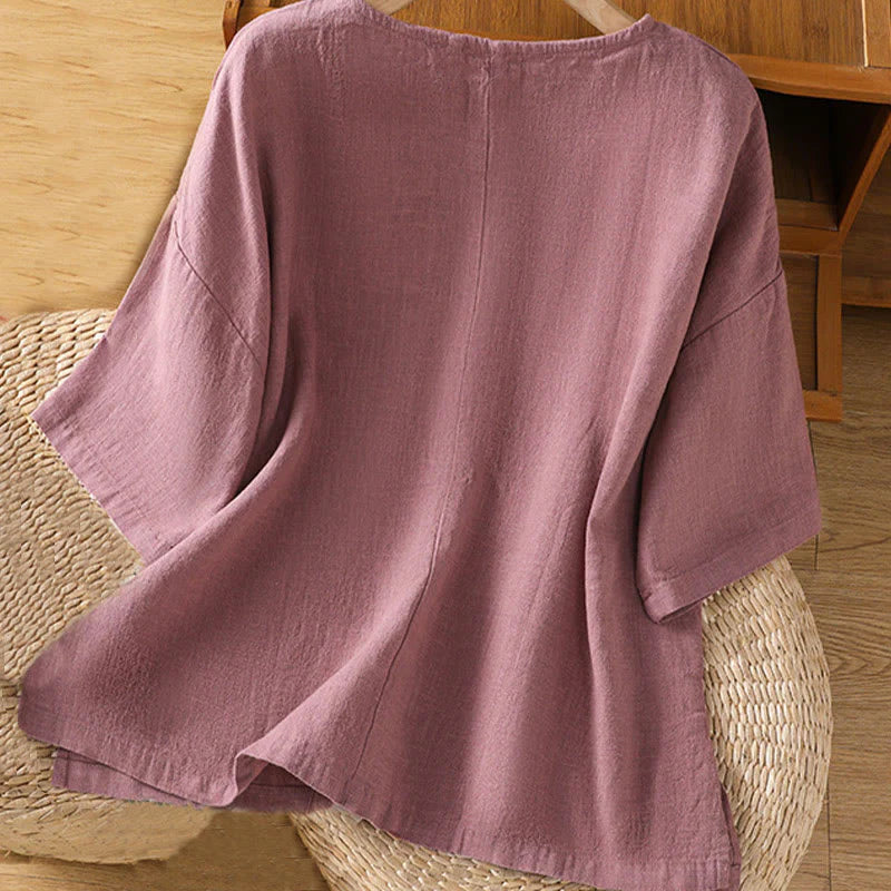 Buddha Stones Casual Summer Plain Crew Neck Women's  Cotton Short Sleeve T-Shirt