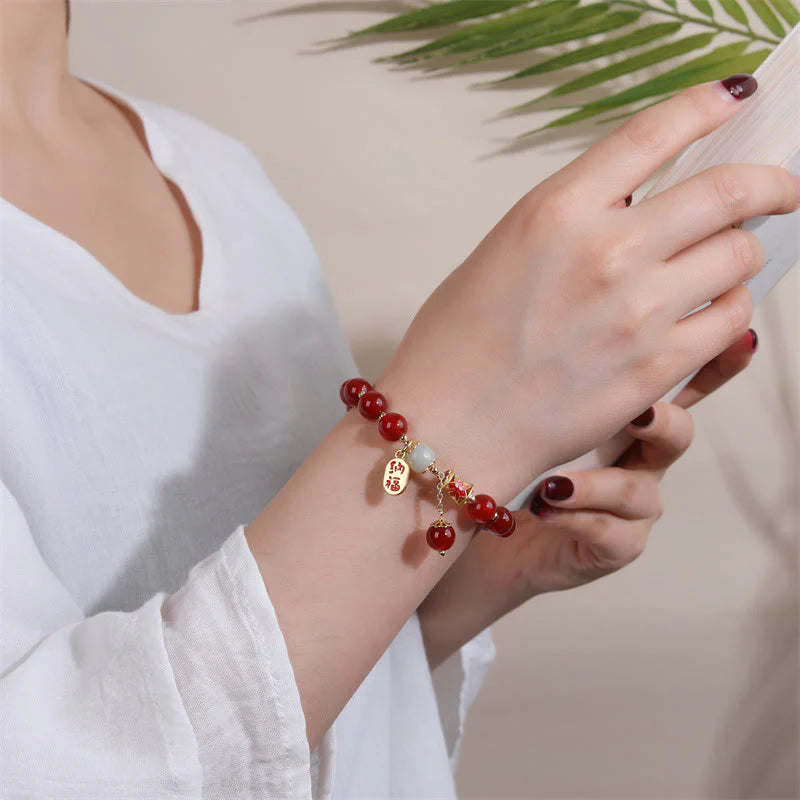 Buddha Stones Natural Red Agate Jade Confidence Fortune Blessing Charm Bracelet