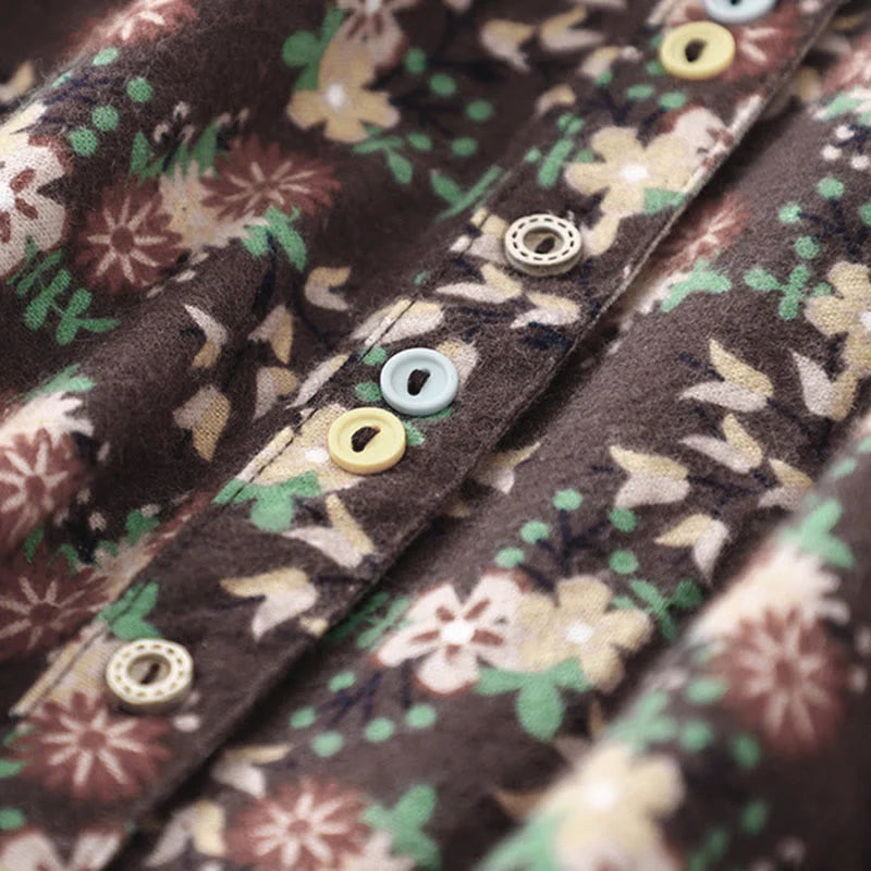 Buddha Stones Fall Floral Print Buttons Down Design Women's Cotton Long Sleeve Shirt