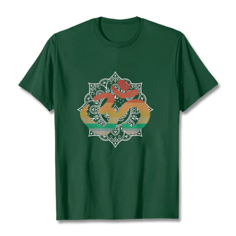 Buddha Stones Gradient-colored Om Sanskrit Mandala Background Pattern Cotton Tee T-shirt