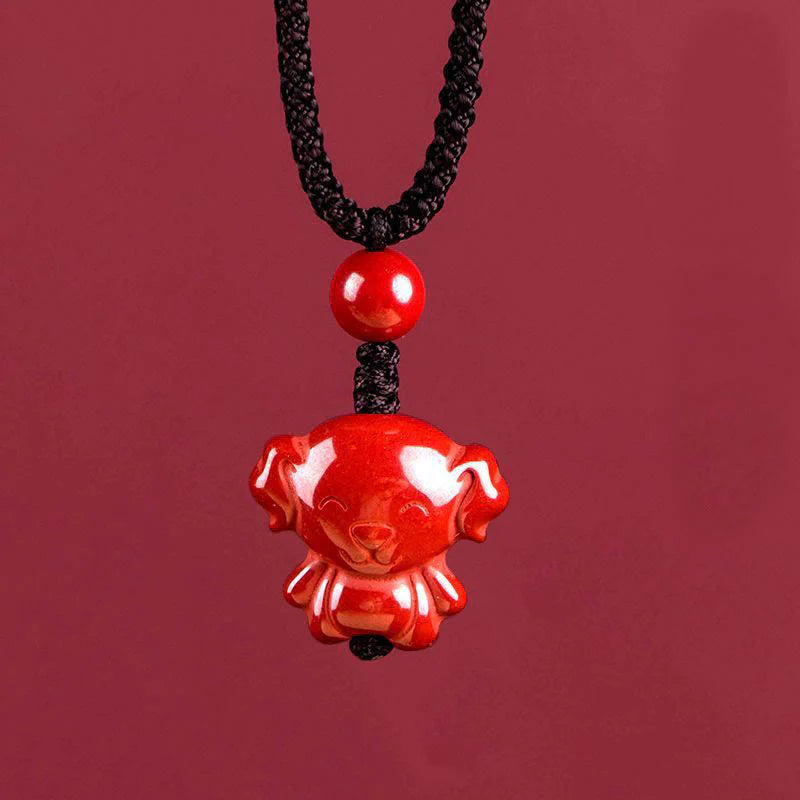 Buddha Stones Year Of The Horse Chinese Zodiac Engraved Design Cinnabar Blessing Rope Necklace Pendants