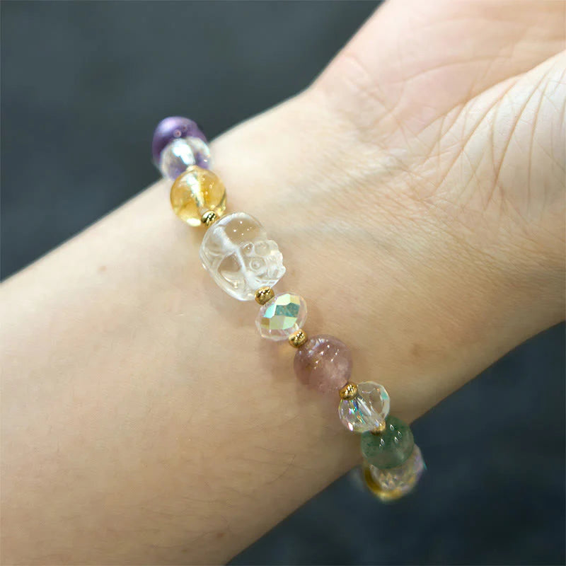 Buddha Stones PiXiu White Crystal Citrine Green Strawberry Quartz Amethyst Luck Bracelet