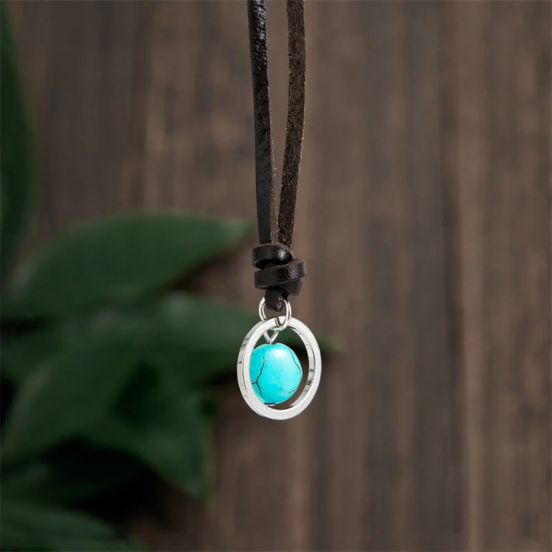 Buddha Stones Round Turquoise Stone Protection Strength Necklace Pendant