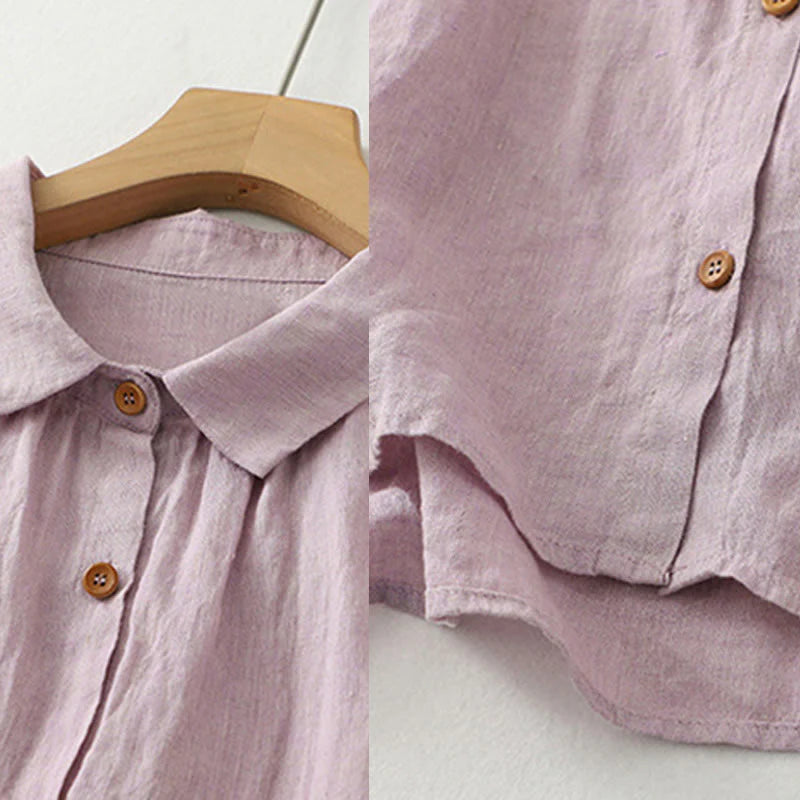 Buddha Stones Casual Plain Buttons Women's Cotton Linen Half Sleeve Shirt
