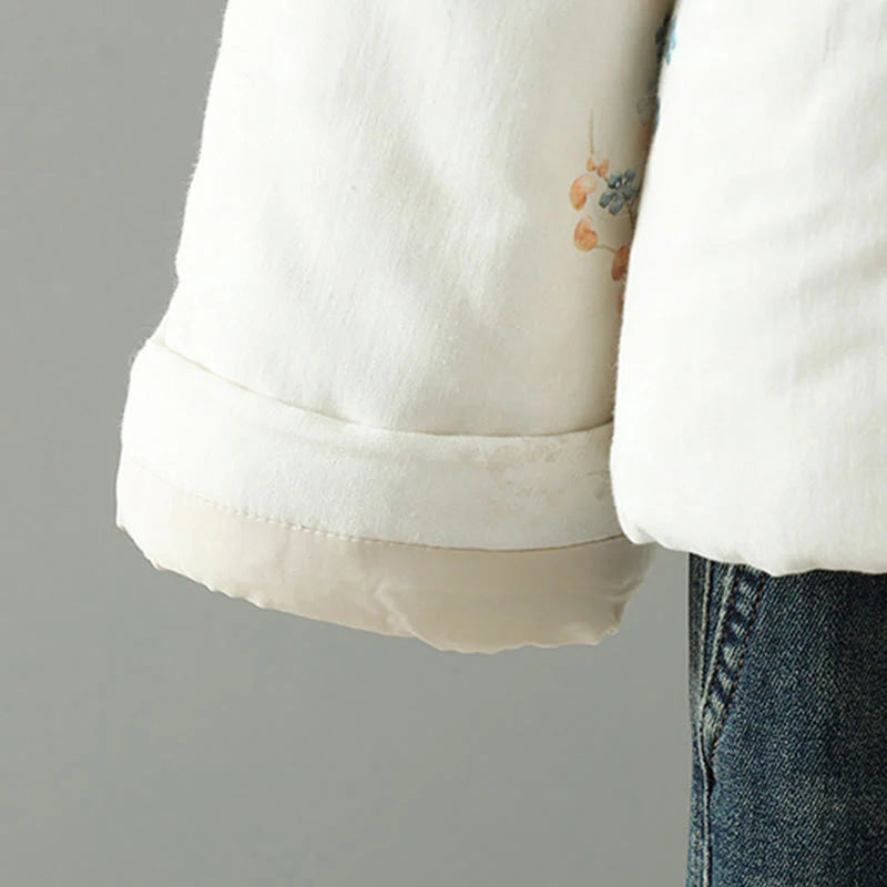 Buddha Stones Women's Blue Flower Frog-Button Design Long Sleeve Thermal Jacket
