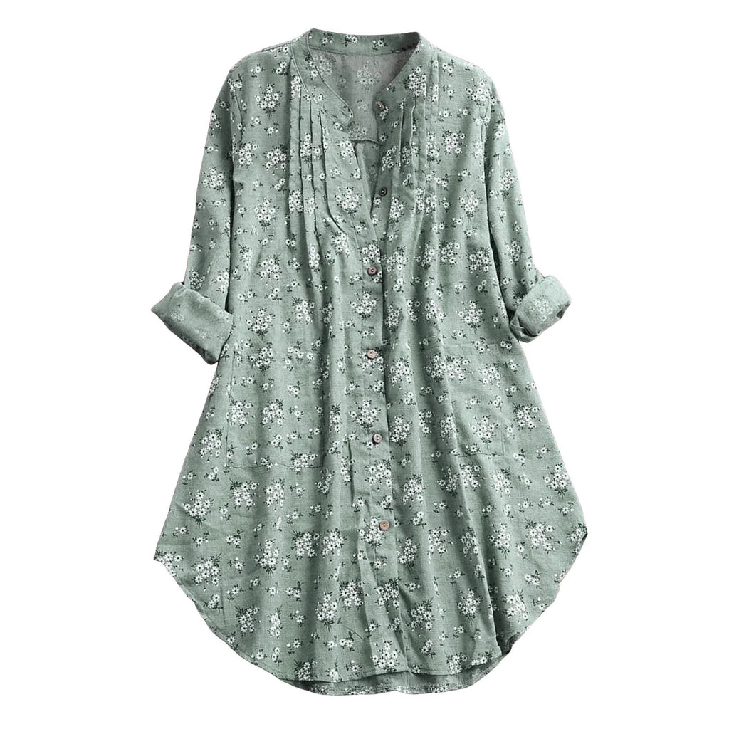 Buddha Stones Florals Buttons Long Sleeve Cotton Women's Shirt