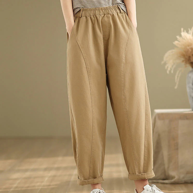 Buddha Stones Casual Elastic Waist Women's Polyester Harem Pants With Pockets
