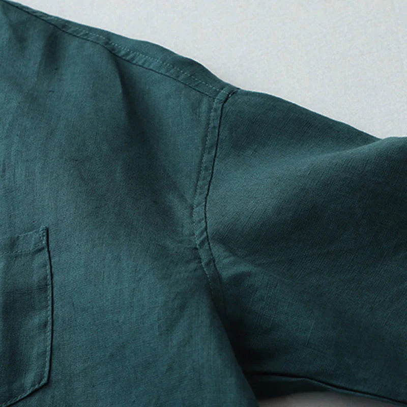 Buddha Stones Solid Color Button Three Quarter Sleeve Shirt