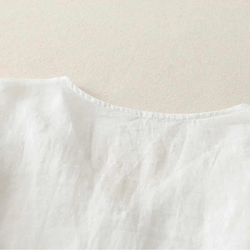 Buddha Stones Embroidery Button-down Women's Cotton Linen Shirt