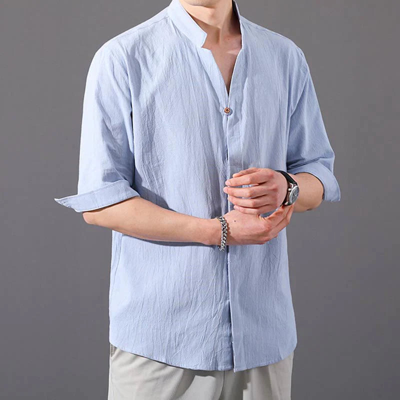 Buddha Stones Summer Men's Half Sleeve Button Cotton Shirt