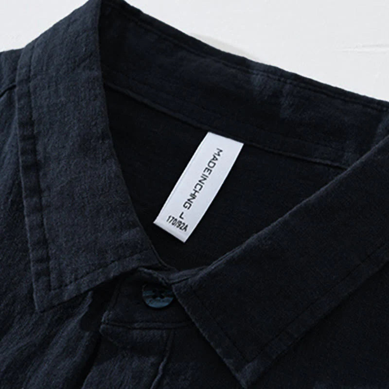 Buddha Stones Solid Color Loose Long Sleeve Half Button Shirt Linen Men Clothing