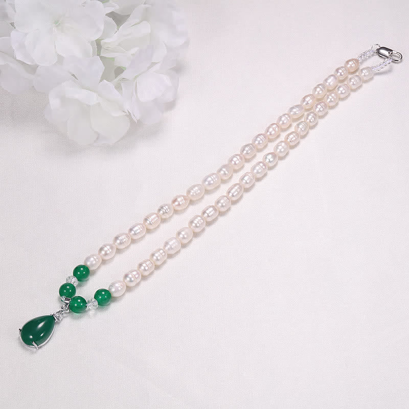 Buddha Stones Pearl Bead Waterdrop Calm Peace Necklace Pendant
