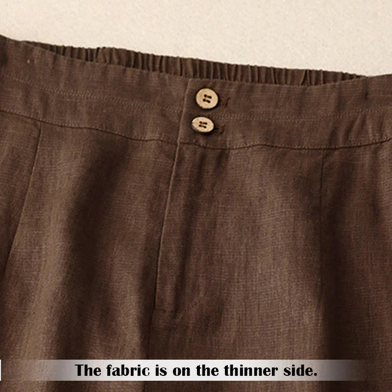 Buddha Stones Summer Casual Simple Design Linen Women's Wide Leg Pants With Zipper Pockets