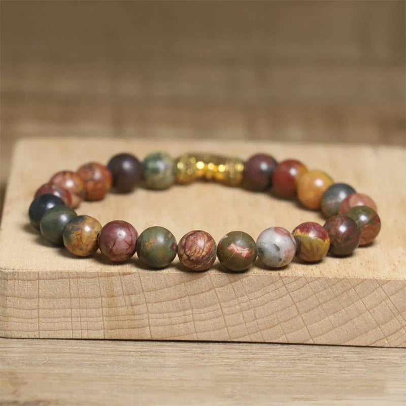 Buddha Stones Natural Colorful Emperor Stone Lotus Pattern Anti-stress Bracelet