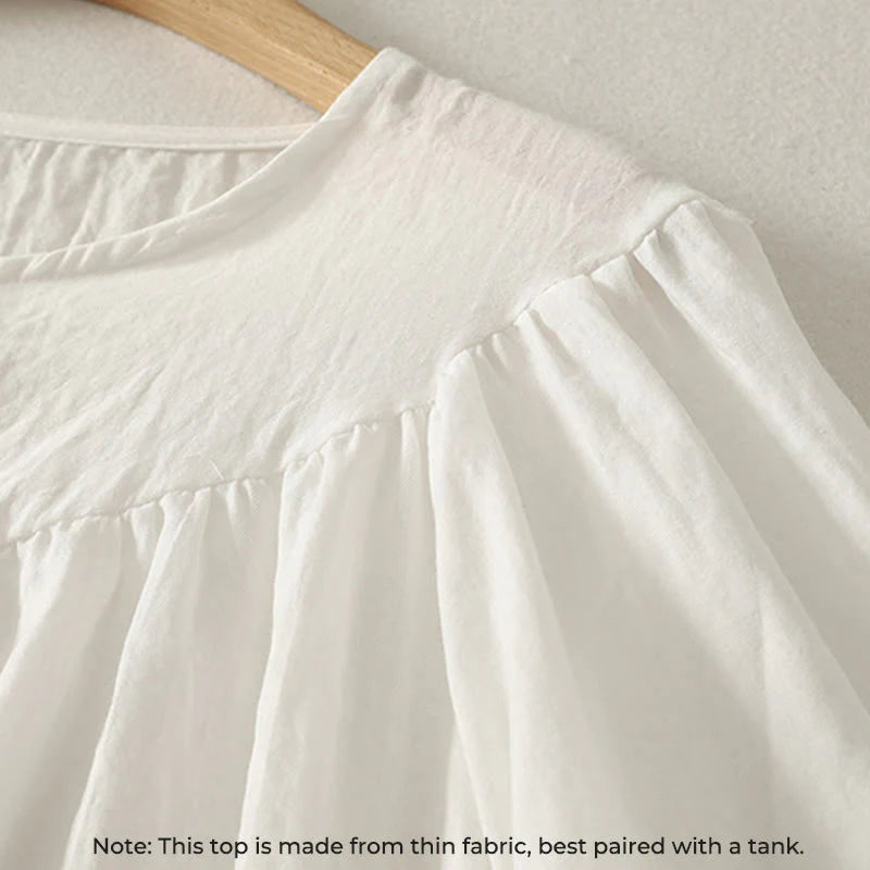 Buddha Stones White Buttons Ruffled Long Sleeve Women's Cotton Shirt