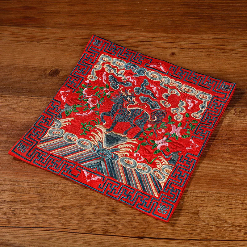 Buddha Stones Crane Phoenix Dragon Kirin Embroidered Cup Mat Pad Tea Cup Coaster Square Kung Fu Tea Mat