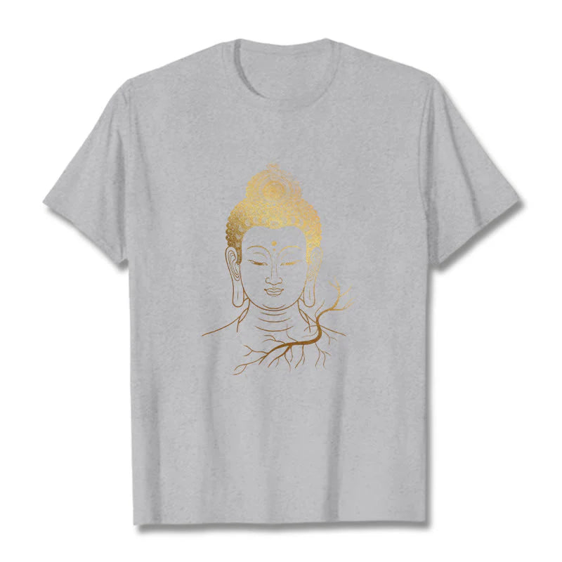 Buddha Stones Golden Meditation Buddha Head Tee T-shirt