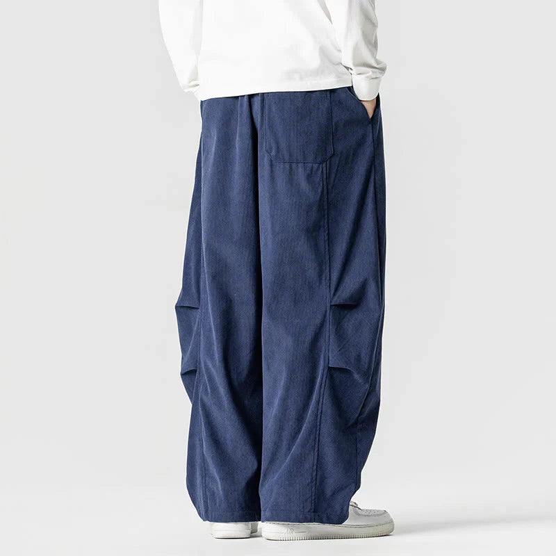 Buddha Stones Winter Drawstring Corduroy Cotton Men's Wide Leg Pants With Pockets
